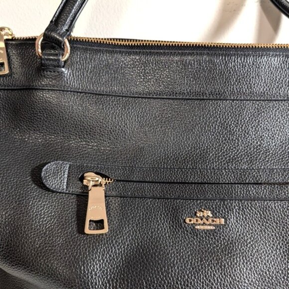 Like New Coach Pebbled Leather Tyler Tote Large Shoulder Bag F54687- Black - Picture 5 of 13